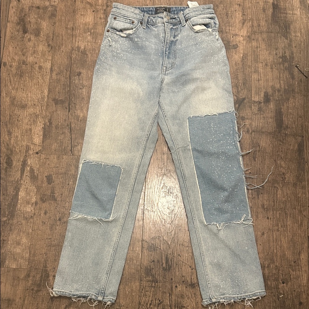 Abercrombie & Fitch Light Blue Patchwork Straight Leg Jeans